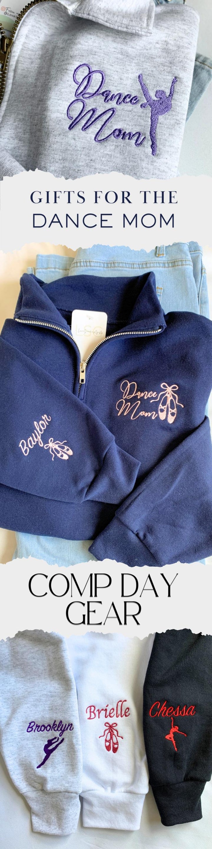 Embroidered Dance Mom Sweatshirt with Name on Sleeve Custom Ballet Mom Shirt Gift