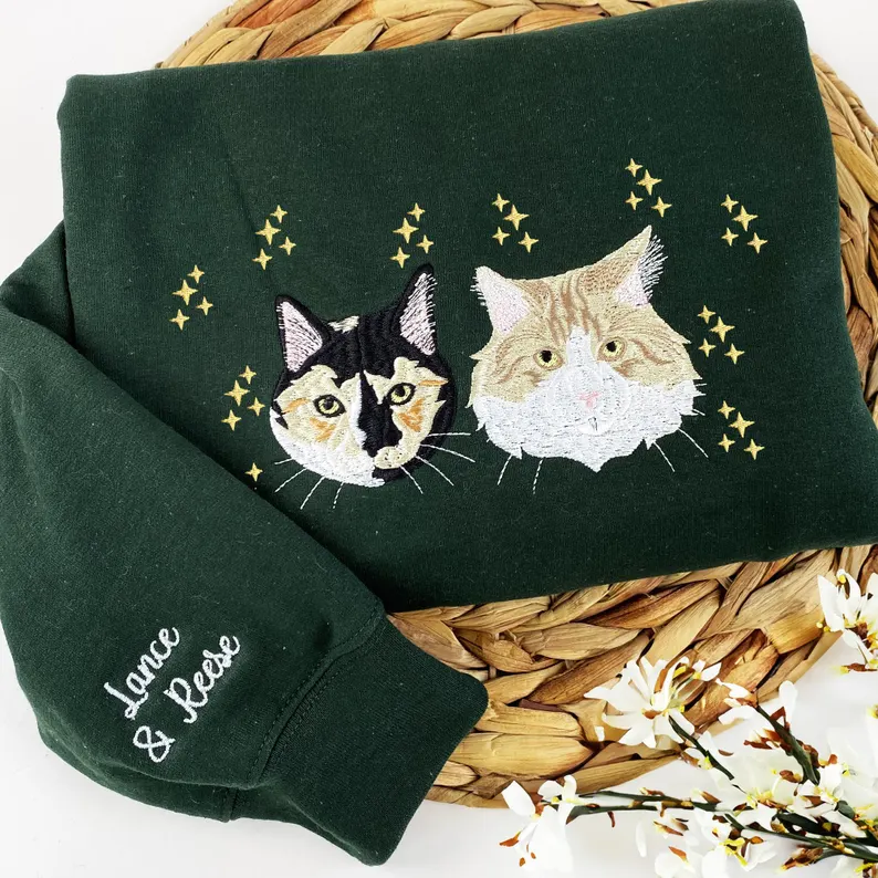 Custom Embroidered Pet Portrait Christmas Jumper Sweatshirt Hoodie T-shirt Christmas Gift