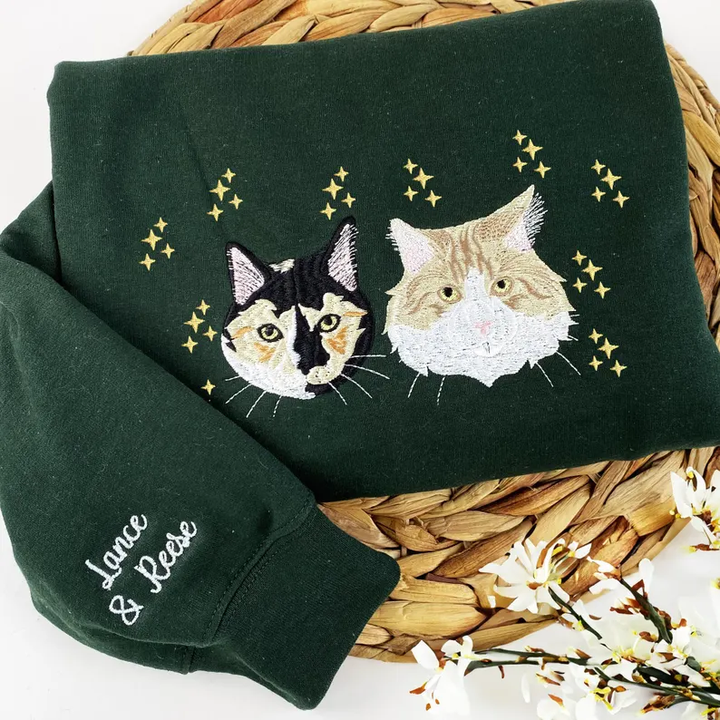 Custom Embroidered Pet Portrait Christmas Jumper Sweatshirt Hoodie T-shirt Christmas Gift