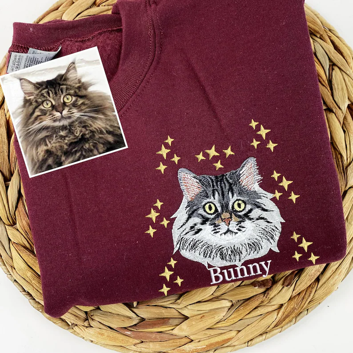 Custom Embroidered Pet Portrait Christmas Jumper Sweatshirt Hoodie T-shirt Christmas Gift