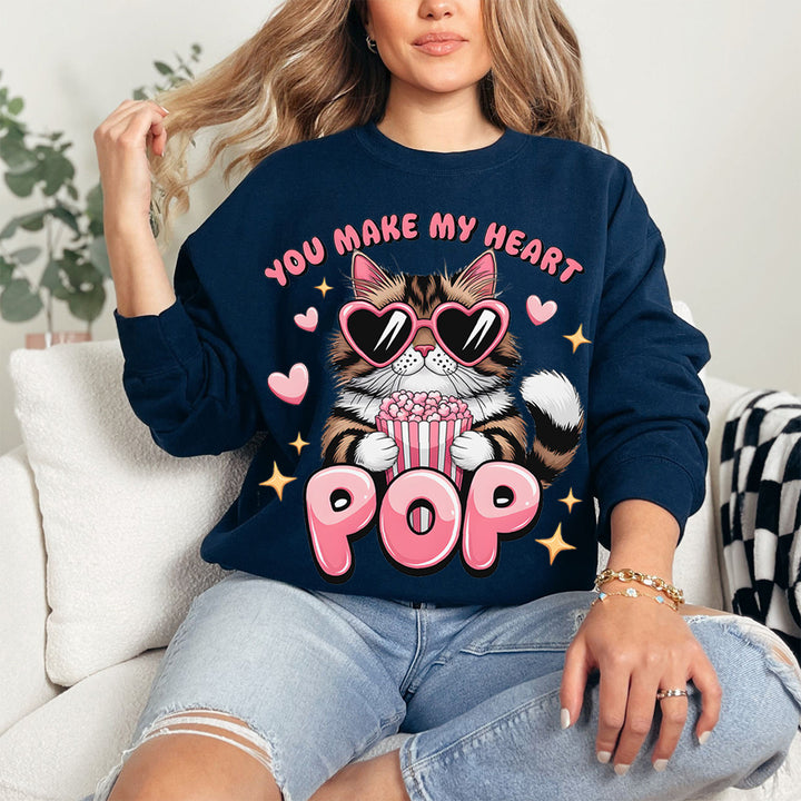 Du bringst mein Herz zum Knallen, Katzen-Valentinstag-Sweatshirt