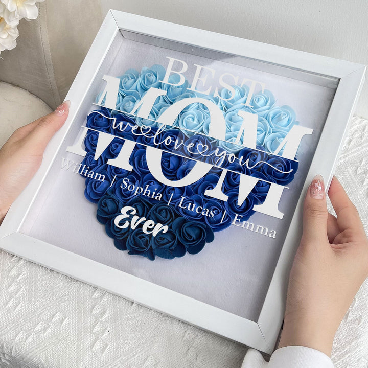 "Best Mom Ever" Heart Shaped Flower Shadow Box | Customized Gift for MUM, Nana Grandma