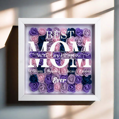 "Best Mom Ever" Heart Shaped Flower Shadow Box | Customized Gift for MUM, Nana Grandma