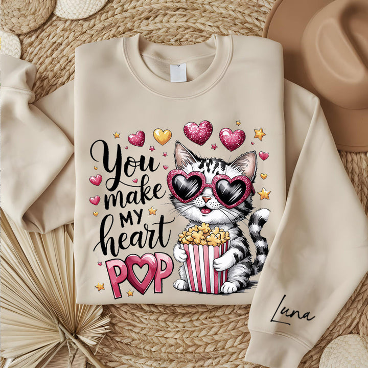 You make my Heart Pop, Cat Happy Valentine Day Sweatshirt