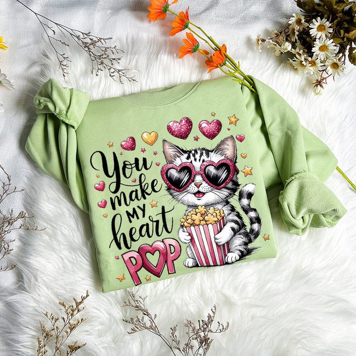 You make my Heart Pop, Cat Happy Valentine Day Sweatshirt