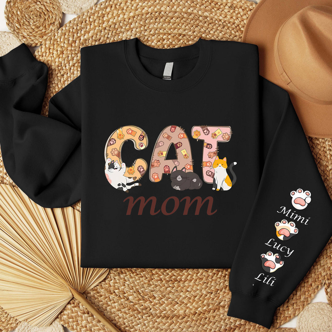 Custom Cat Mom Shirt, Cat Mom Gift Sweatshirt With Names