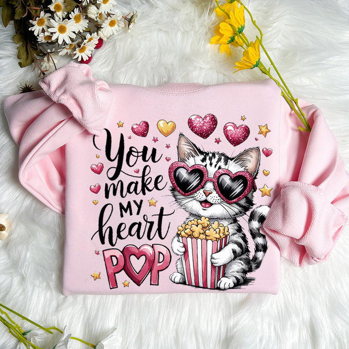 You make my Heart Pop, Cat Happy Valentine Day Sweatshirt