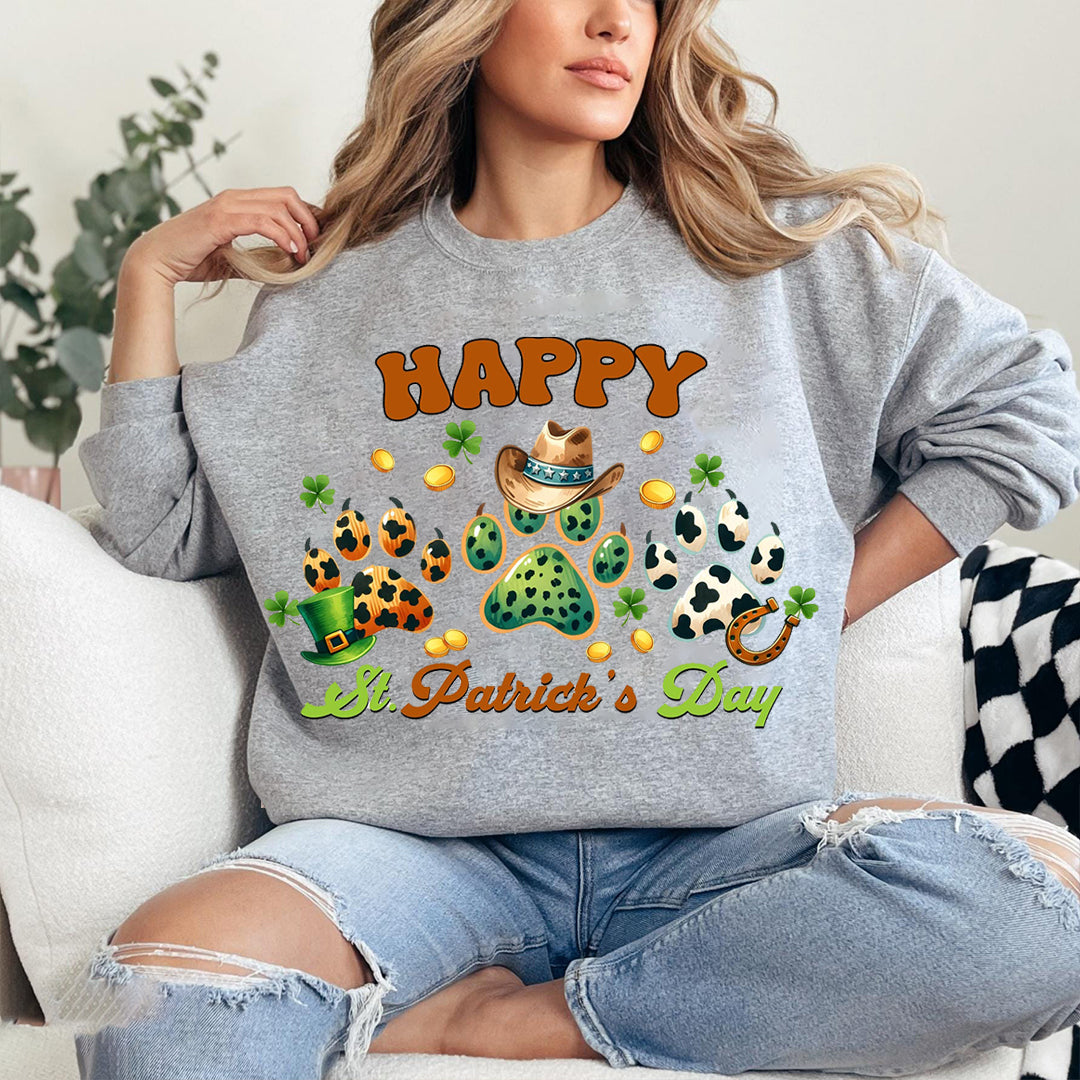 St. Patrick's Day Transfer, Happy Dog Paw Ready To Press, Lucky Full Color Sweatshirt