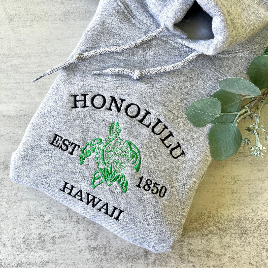 Embroidered Beach Sweatshirt, Honolulu Hawaii Hoodie
