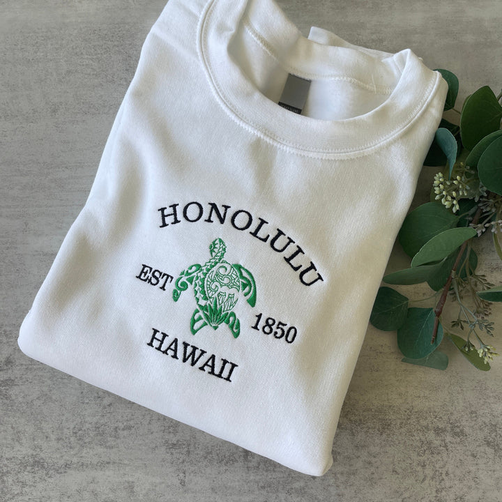 Embroidered Beach Sweatshirt, Honolulu Hawaii Hoodie