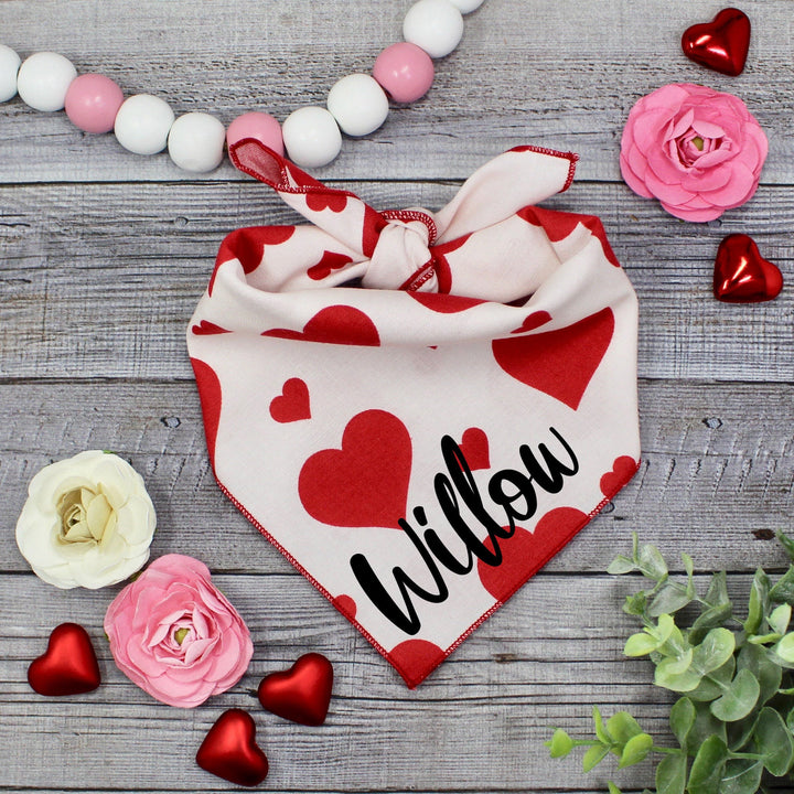 Valentine's Day Dog Bandana, Red Hearts on Blush