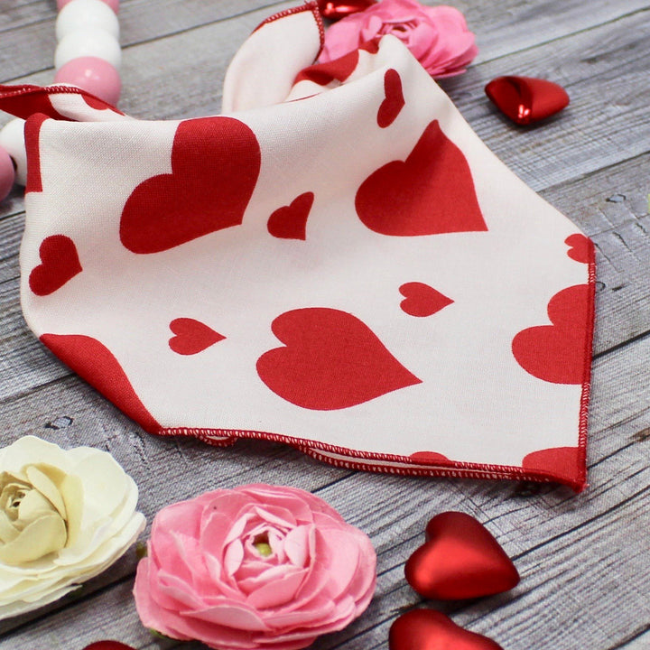 Valentine's Day Dog Bandana, Red Hearts on Blush