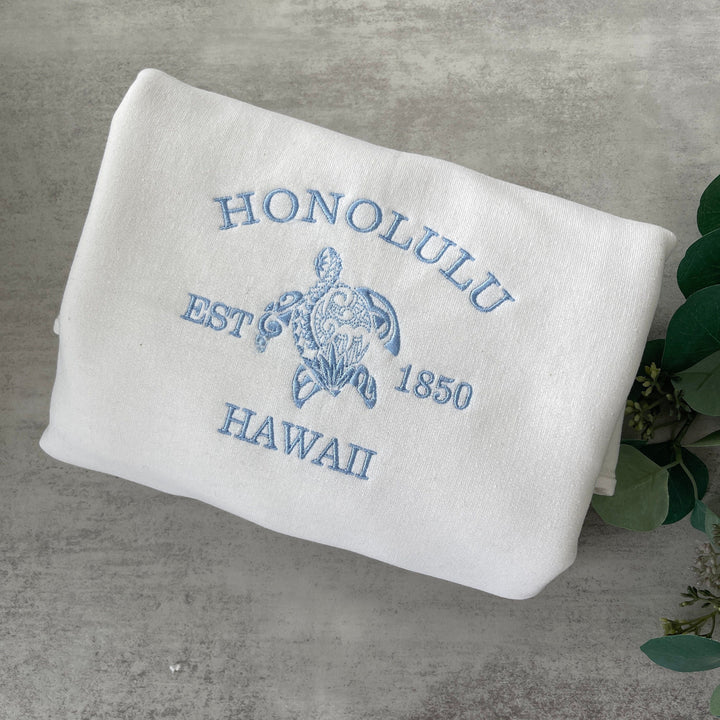 Embroidered Beach Sweatshirt, Honolulu Hawaii Hoodie