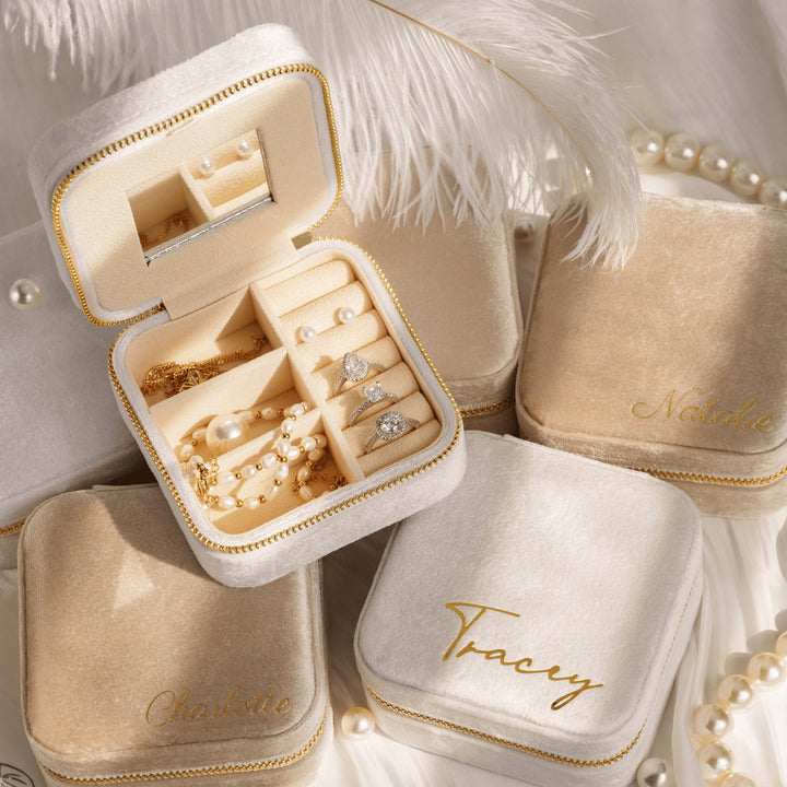 Custom Name Velvet Travel Jewelry Case • Personalized Jewelry Box