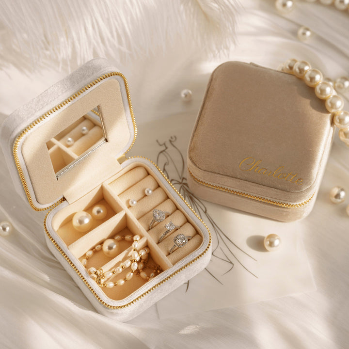 Custom Name Velvet Travel Jewelry Case • Personalized Jewelry Box