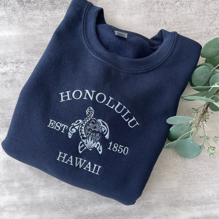 Embroidered Beach Sweatshirt, Honolulu Hawaii Hoodie