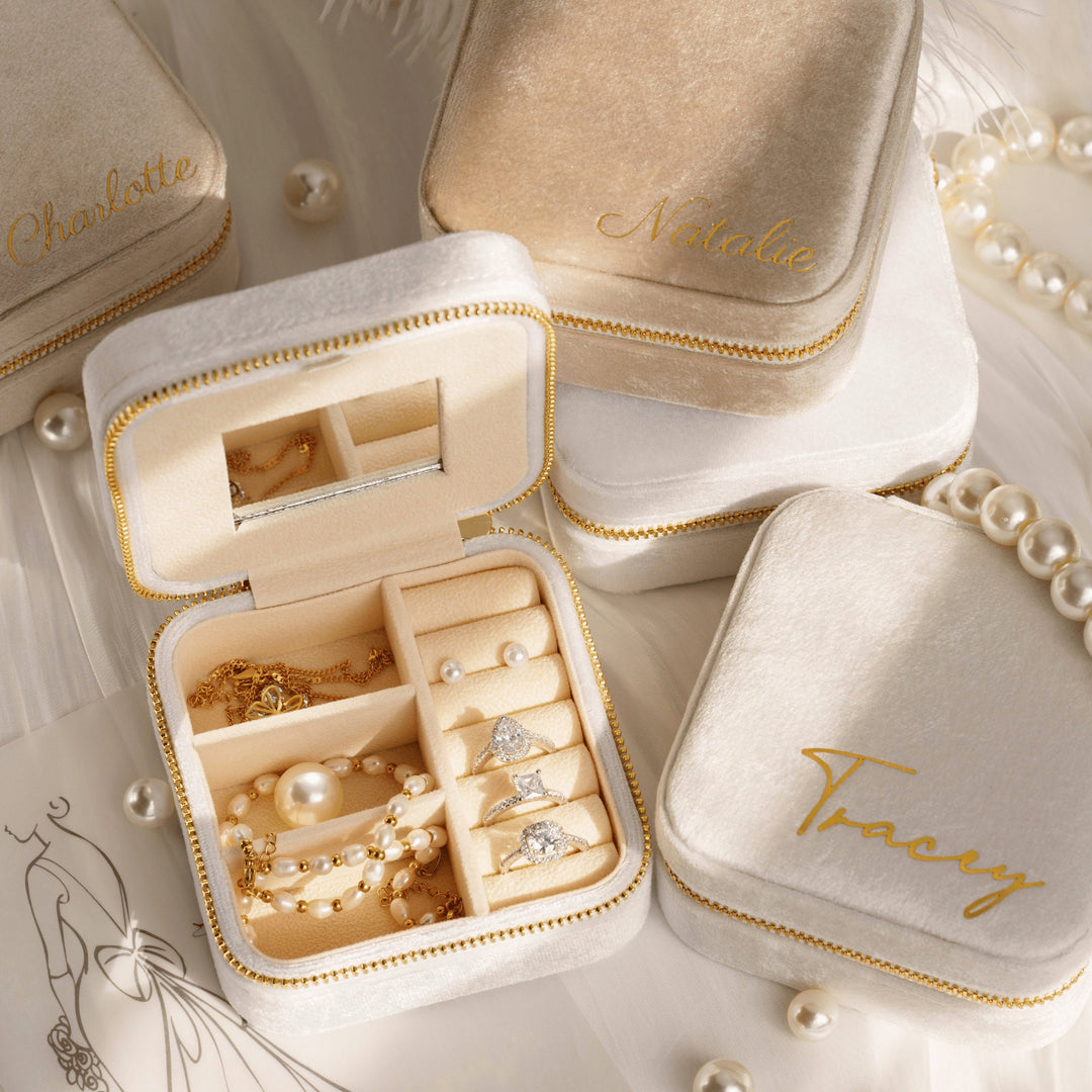 Custom Name Velvet Travel Jewelry Case • Personalized Jewelry Box