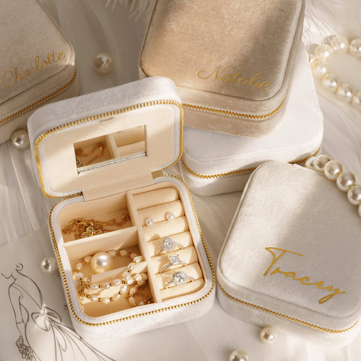 Custom Name Velvet Travel Jewelry Case • Personalized Jewelry Box