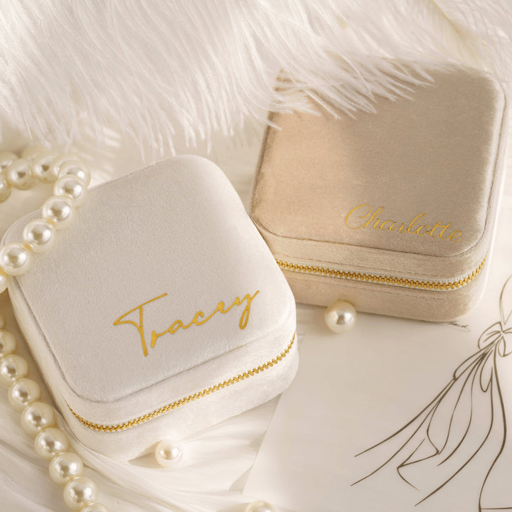 Custom Name Velvet Travel Jewelry Case • Personalized Jewelry Box