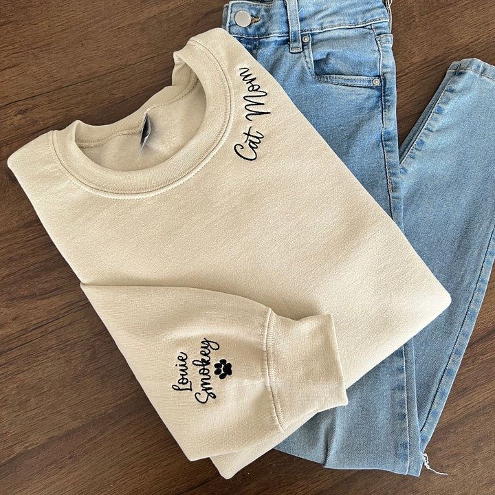 Cat Mom Embroidered Sweatshirt