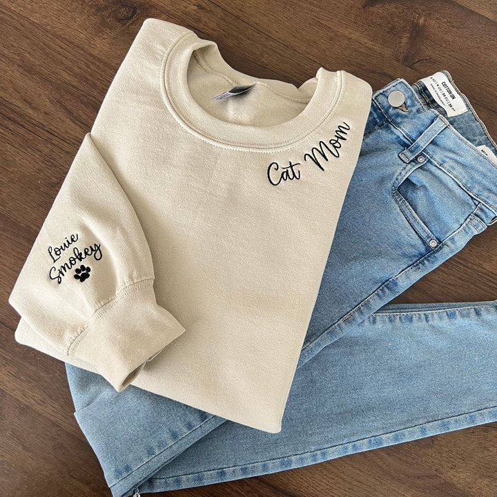 Cat Mom Embroidered Sweatshirt
