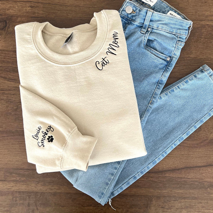 Cat Mom Embroidered Sweatshirt