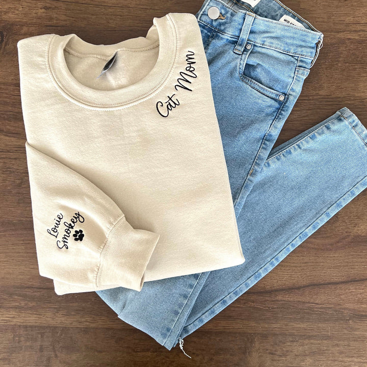 Cat Mom Embroidered Sweatshirt