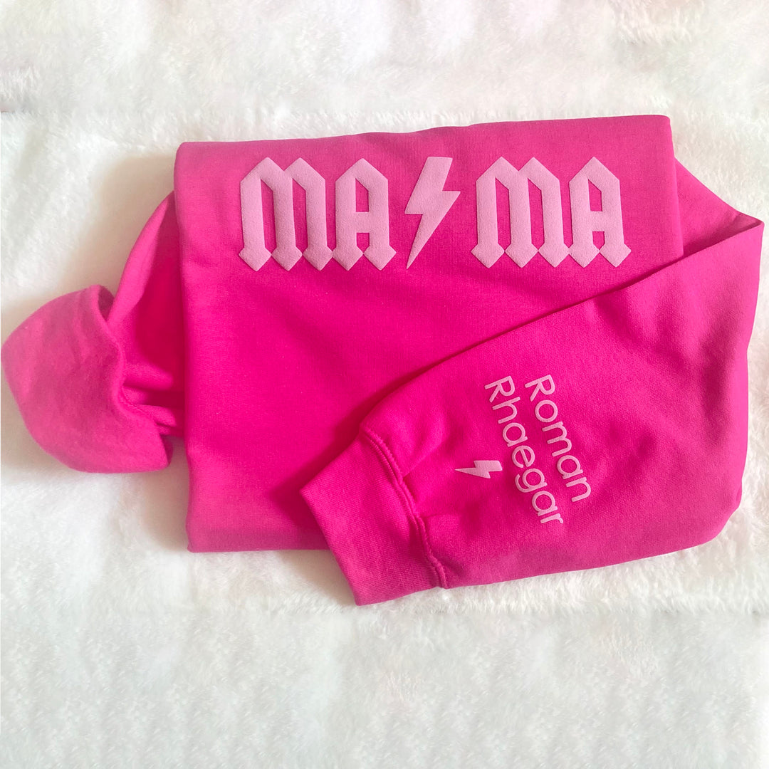 Personalized Puff vinyl Mama Crewneck, gift for Mom with kids name on sleeve