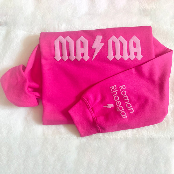 Personalized Puff vinyl Mama Crewneck, gift for Mom with kids name on sleeve