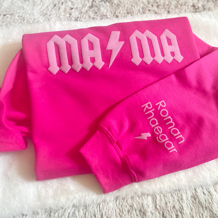 Personalized Puff vinyl Mama Crewneck, gift for Mom with kids name on sleeve