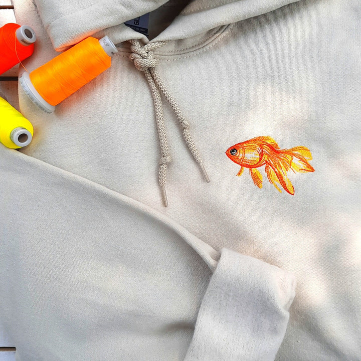 Fish Embroidered Hoodie Goldfish, Custom Embroidered Goldfish Hoodie