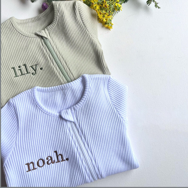 Easter Pjs Personalised Baby Zip Romper | Embroidered Baby Overalls . Summer