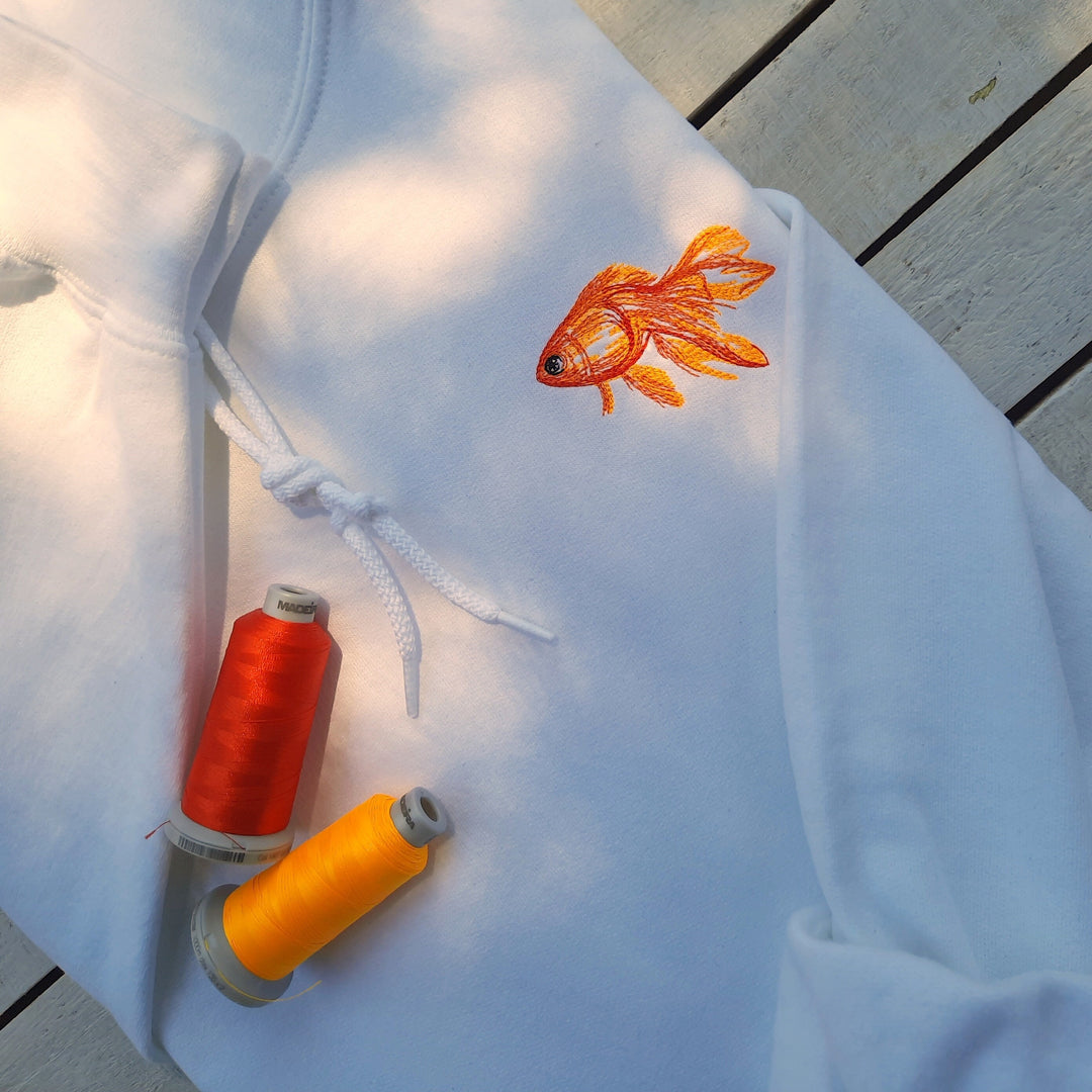 Fish Embroidered Hoodie Goldfish, Custom Embroidered Goldfish Hoodie