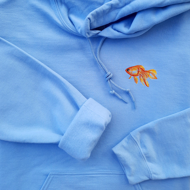 Fish Embroidered Hoodie Goldfish, Custom Embroidered Goldfish Hoodie