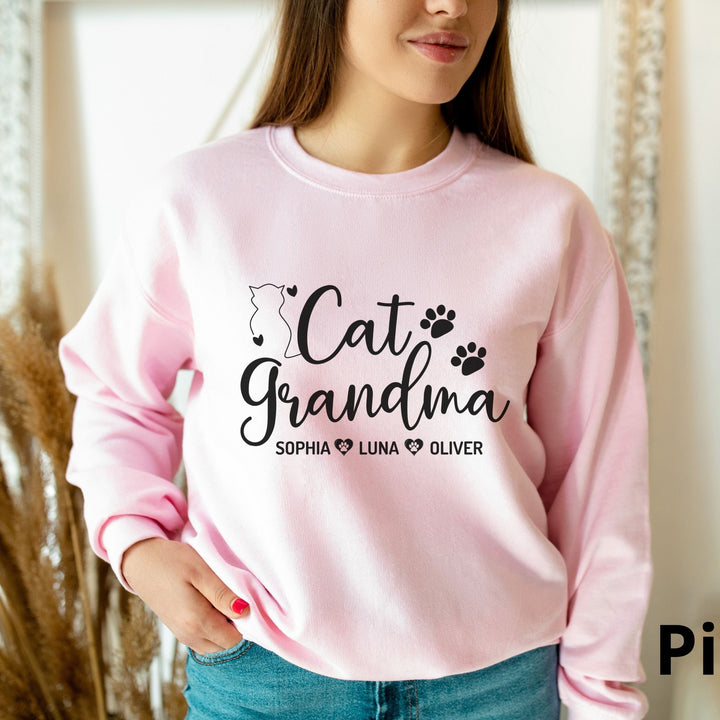 Personalized Cat Grandma Sweatshirt, Custom Cat Grandma Sweatshirt With Cats Name