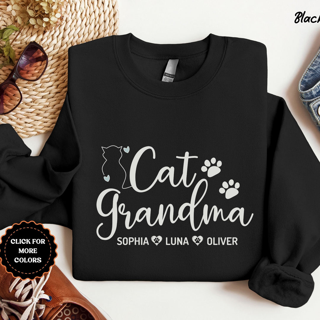 Personalized Cat Grandma Sweatshirt, Custom Cat Grandma Sweatshirt With Cats Name