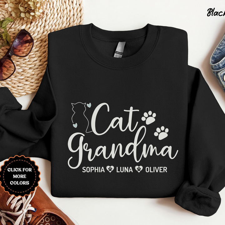 Personalized Cat Grandma Sweatshirt, Custom Cat Grandma Sweatshirt With Cats Name