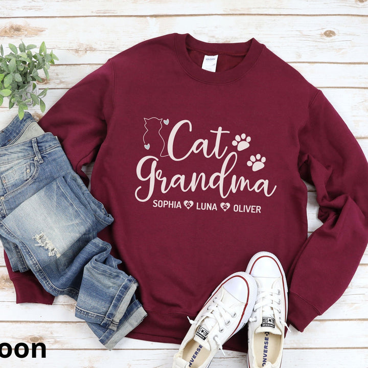 Personalized Cat Grandma Sweatshirt, Custom Cat Grandma Sweatshirt With Cats Name