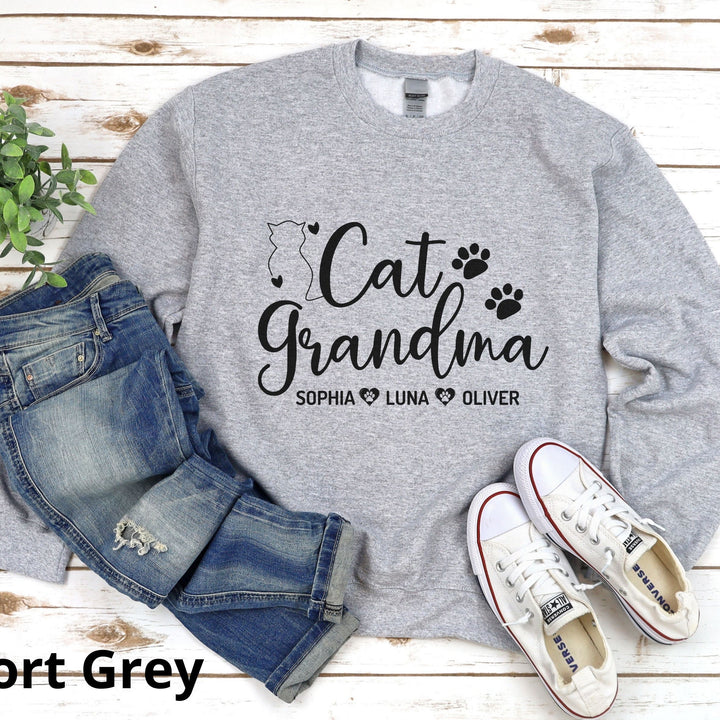 Personalized Cat Grandma Sweatshirt, Custom Cat Grandma Sweatshirt With Cats Name