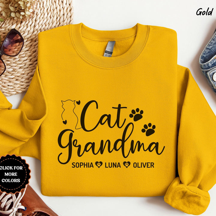 Personalized Cat Grandma Sweatshirt, Custom Cat Grandma Sweatshirt With Cats Name