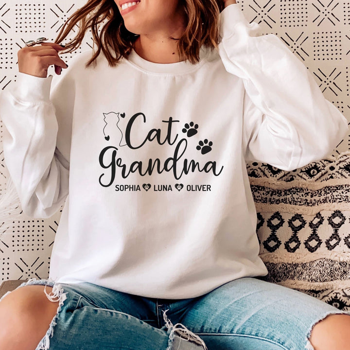Personalized Cat Grandma Sweatshirt, Custom Cat Grandma Sweatshirt With Cats Name