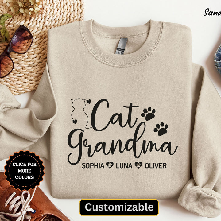 Personalized Cat Grandma Sweatshirt, Custom Cat Grandma Sweatshirt With Cats Name