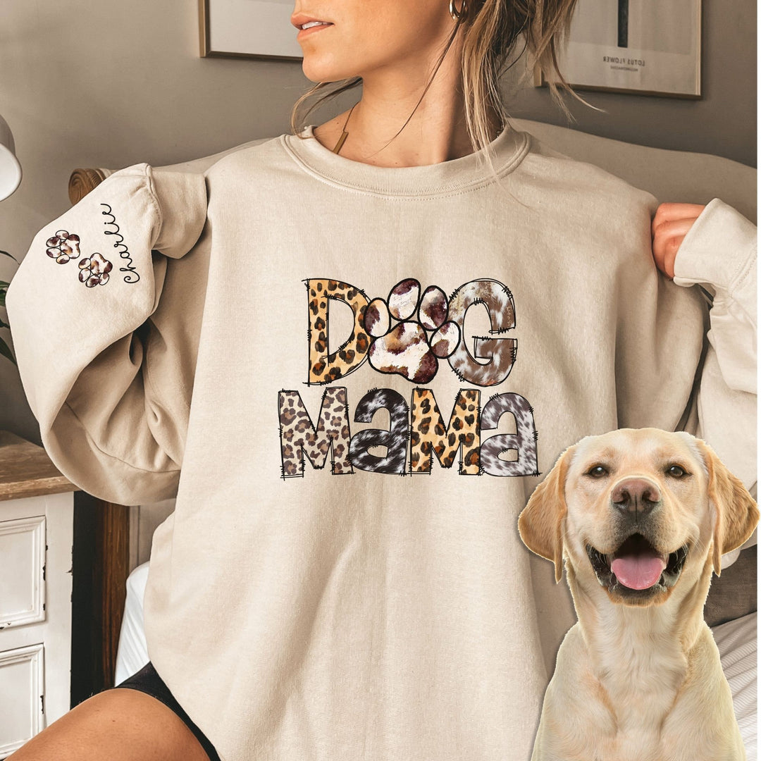 Custom Dog Mom Sweatshirt With Name On Sleeve Gift For New Dog Owner