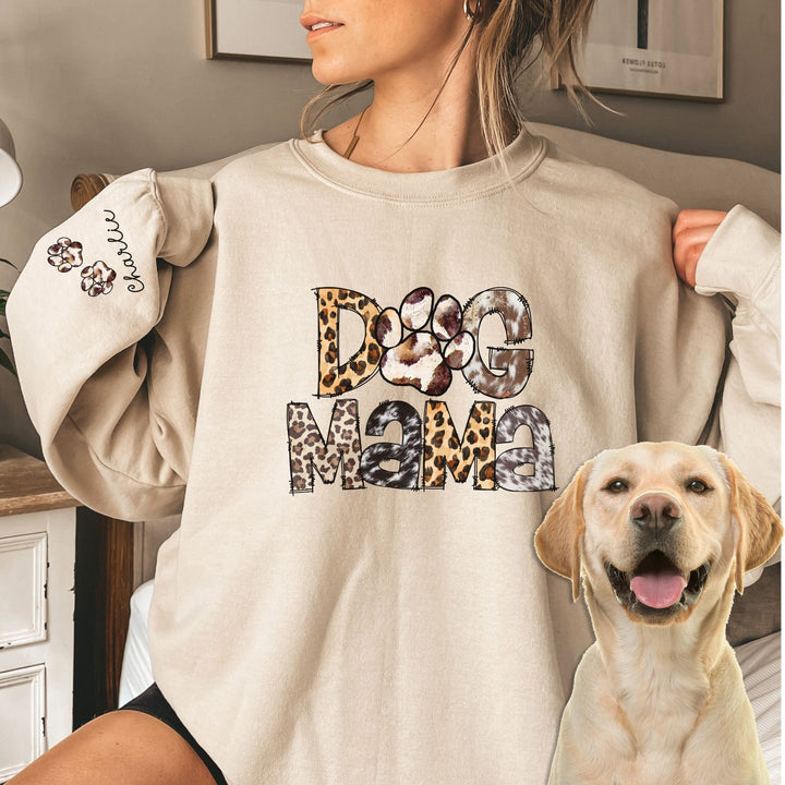Custom Dog Mom Sweatshirt With Name On Sleeve Gift For New Dog Owner