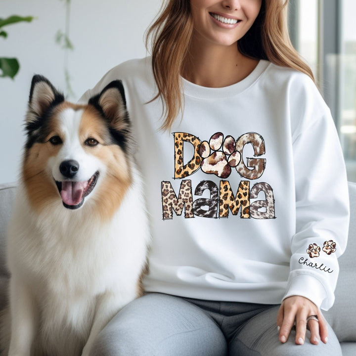 Custom Dog Mom Sweatshirt With Name On Sleeve Gift For New Dog Owner