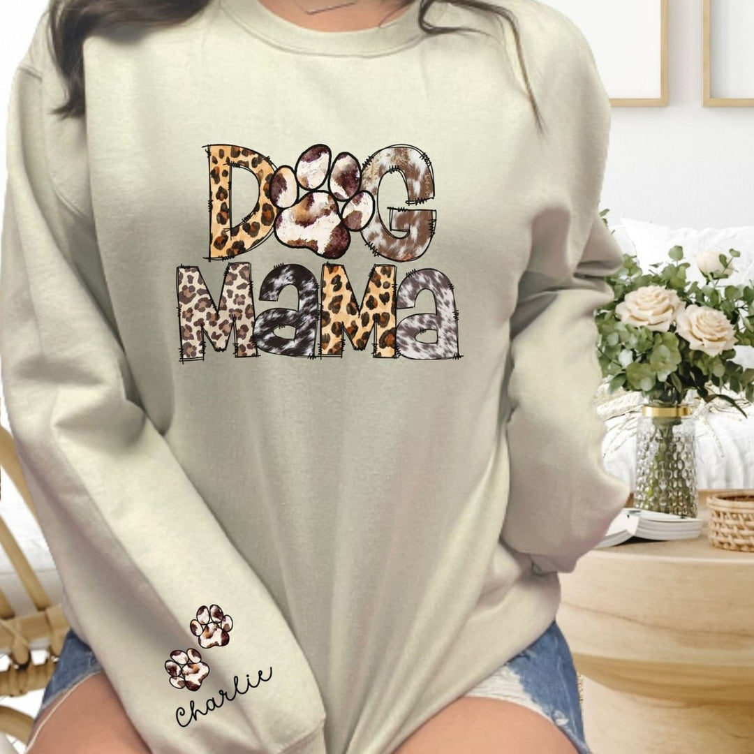 Custom Dog Mom Sweatshirt With Name On Sleeve Gift For New Dog Owner