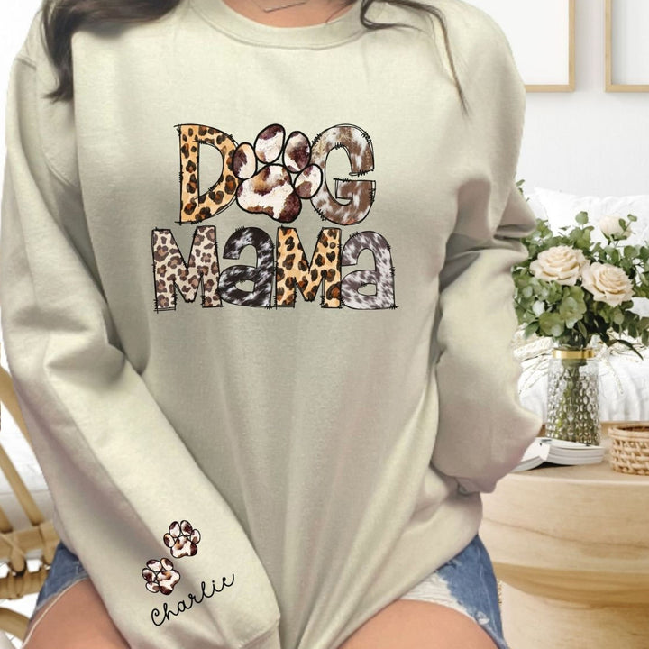 Custom Dog Mom Sweatshirt With Name On Sleeve Gift For New Dog Owner