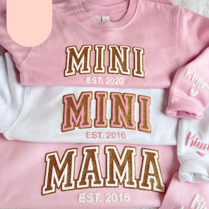 Personalized Mama Sweatshirt with Kid Names on Sleeve, Mama Mini Matching Sweatshirt