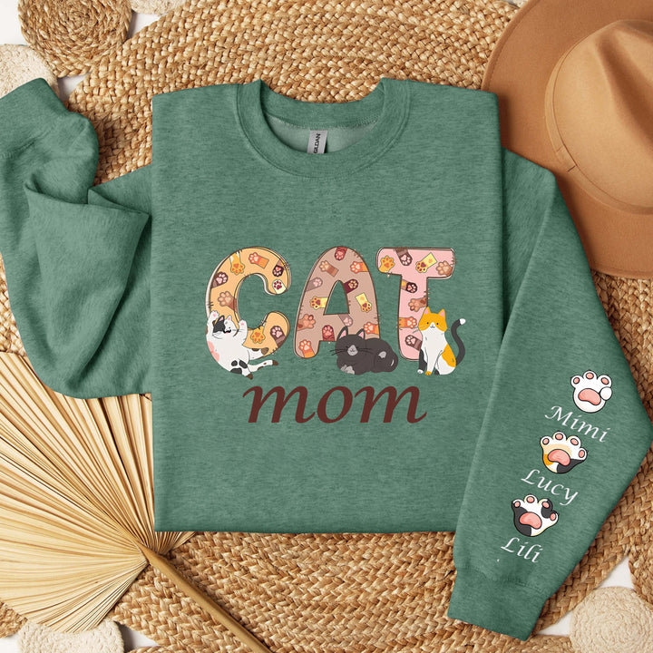 Custom Cat Mom Shirt, Cat Mom Gift Sweatshirt With Names