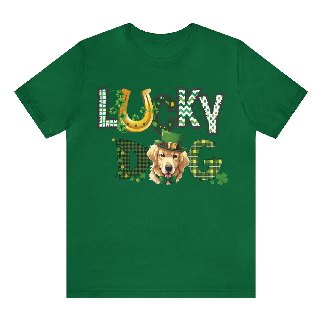 Golden Retriever St Patrick's Day graphic tee shirt